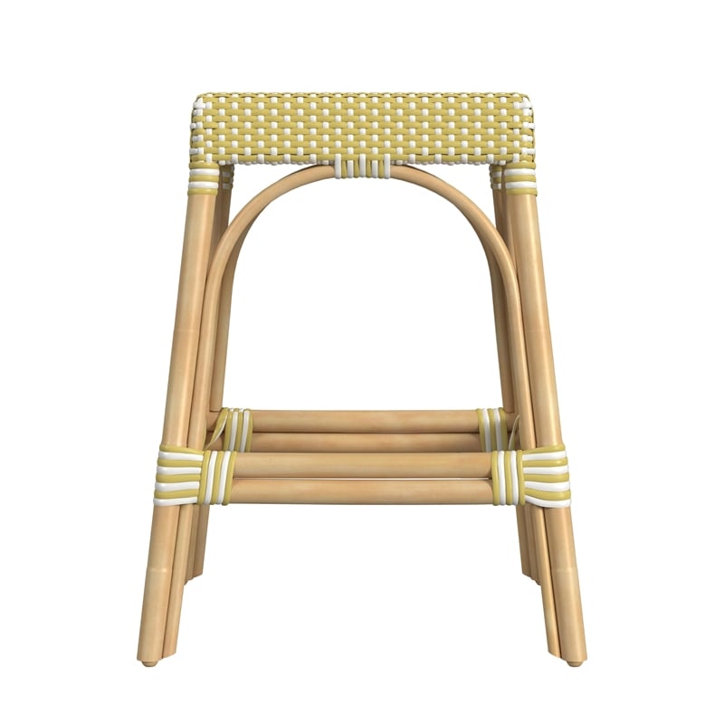 Home Square Rattan Counter Stool in Yellow and White - Set of 2