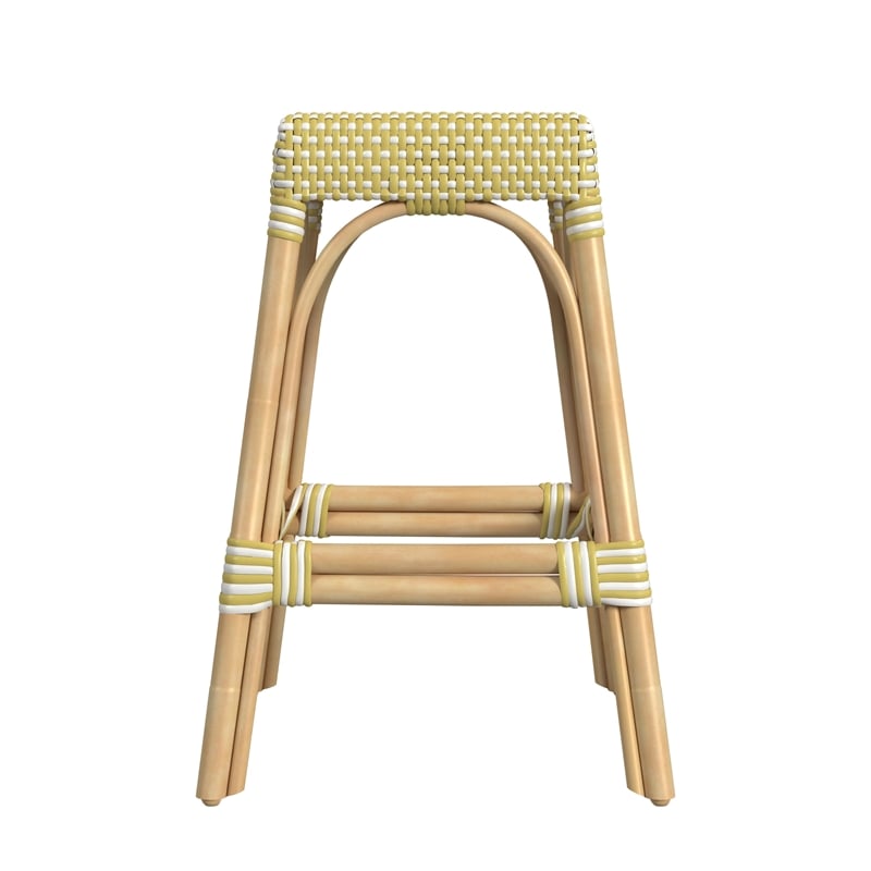 Home Square Rattan Counter Stool in Yellow and White - Set of 2