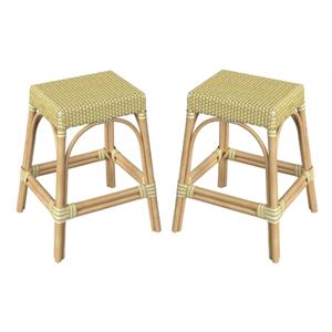 Home Square Rattan Counter Stool in Yellow and White - Set of 2