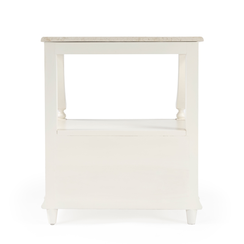 Home Square Transitional Marble Nightstand in White - Set of 2