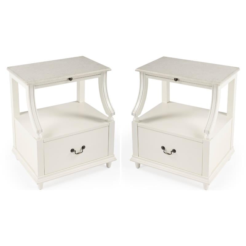 Home Square Transitional Marble Nightstand in White - Set of 2