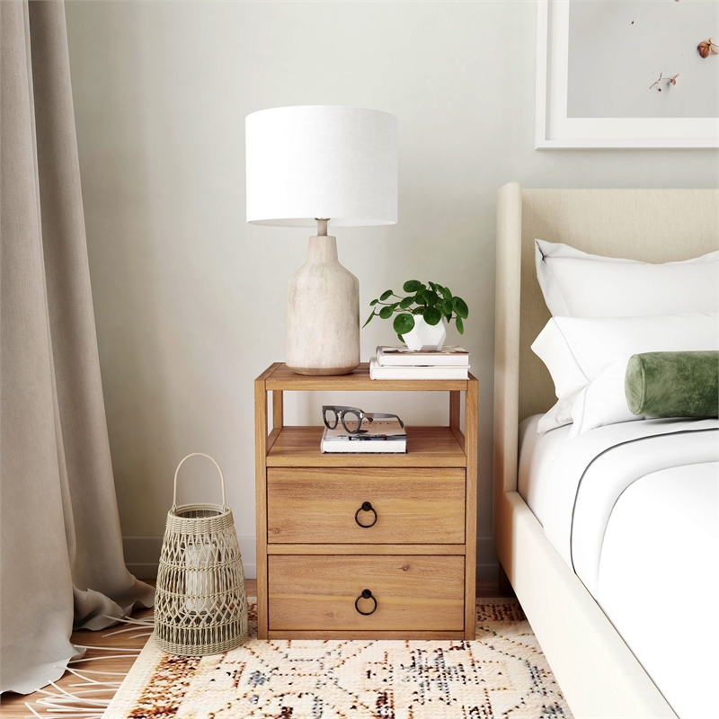 Home Square Transitional Wood Nightstand in Natural Finish - Set of 2
