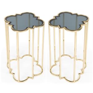 Home Square Stainless Steel Accent Table in Black & Gold - Set of 2