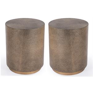 Home Square Modern Round Leather Accent Table in Gold - Set of 2