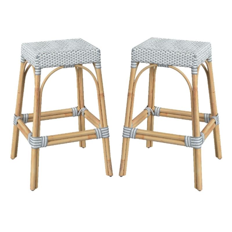 Home Square Rattan Barstool in Blue and White Finish - Set of 2
