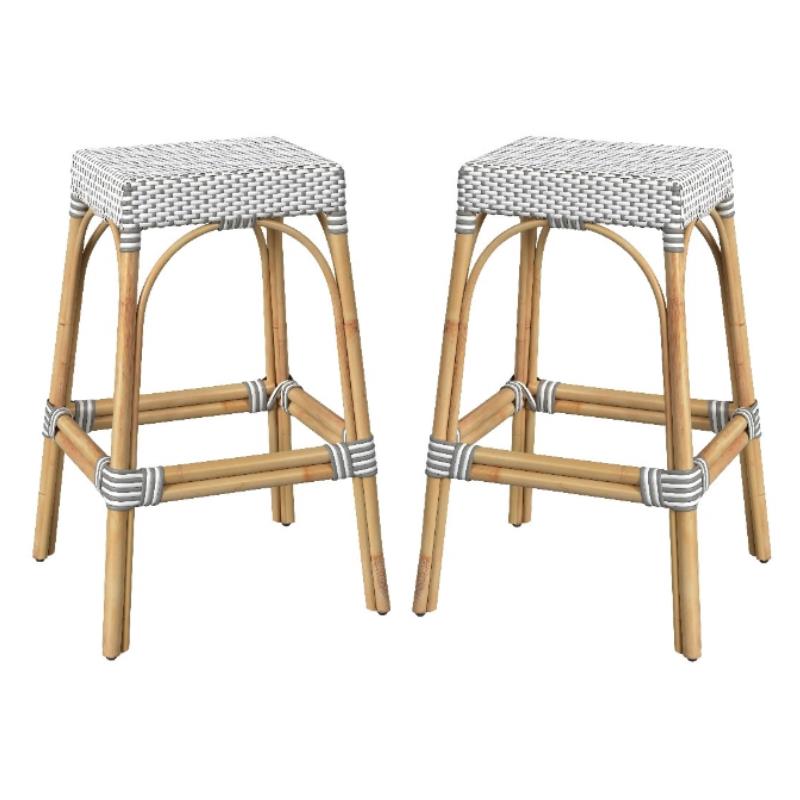Home Square Rattan Backless Barstool in White and Gray - Set of 2