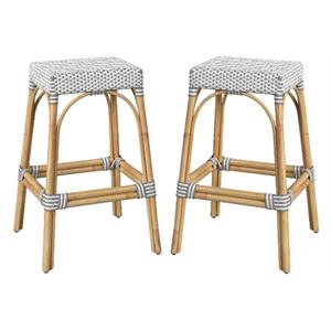 Home Square Rattan Backless Barstool in White and Gray - Set of 2