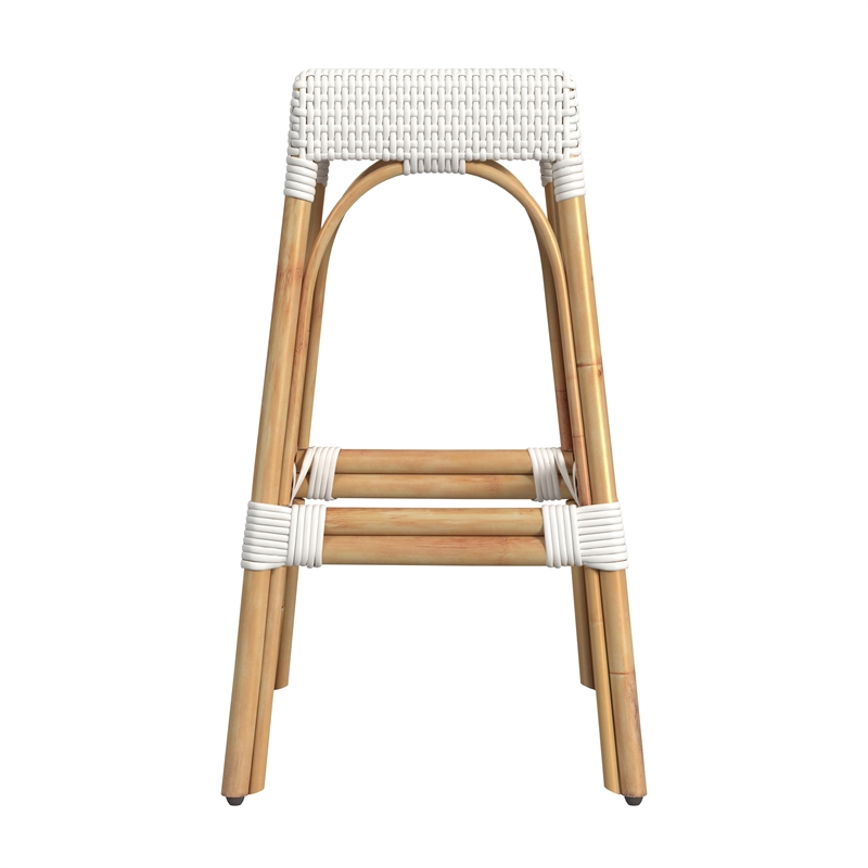 Home Square Rattan Backless Barstool in White Finish - Set of 2