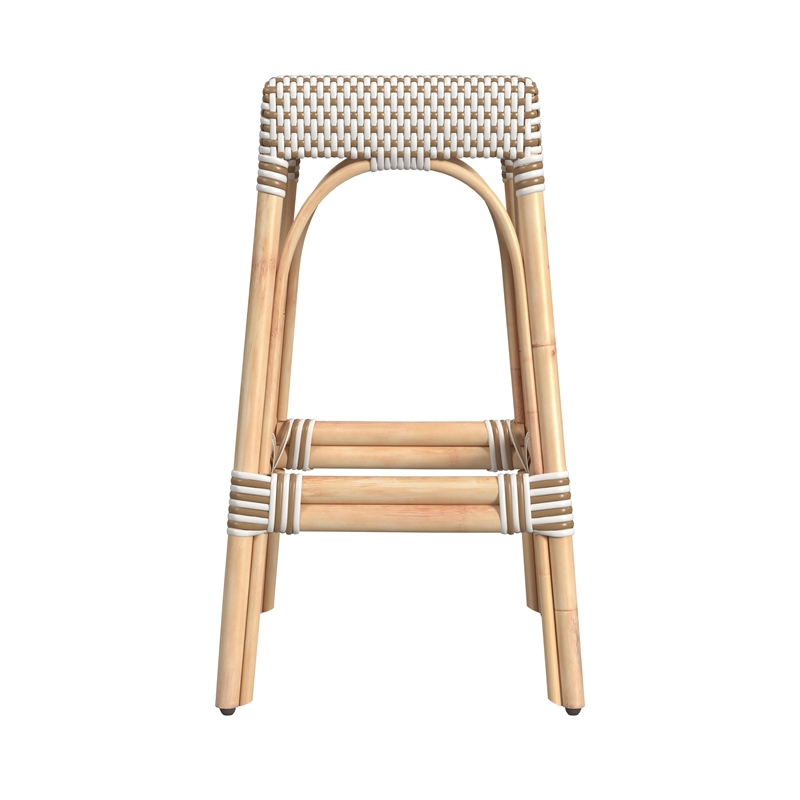 Home Square Rattan Woven Barstool in Beige and White - Set of 2
