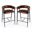 Home Square Leather and Iron Cushioned Bar Stool in Brown - Set of 2