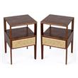 Home Square Wood 1 Drawer Cane Nightstand in Brown - Set of 2