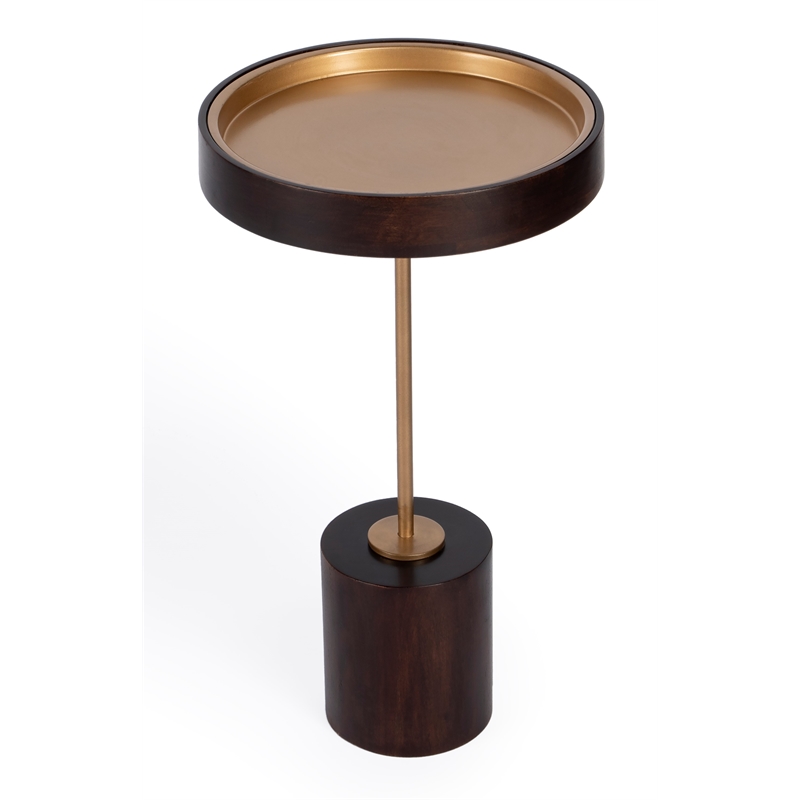 Home Square Pedestal Wood Side Table in Gold & Brown - Set of 2
