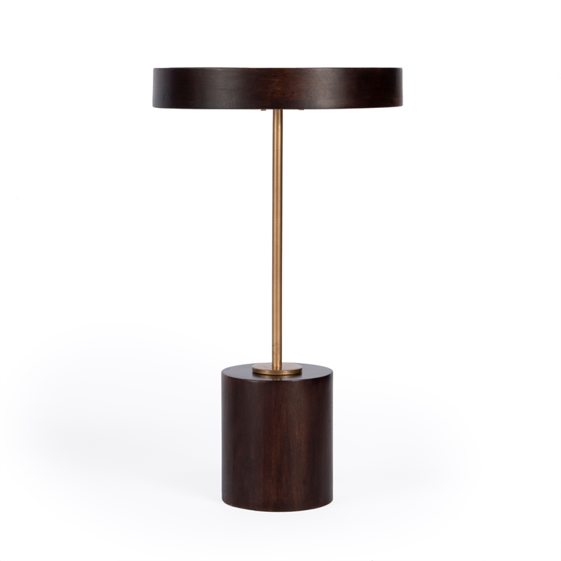 Home Square Pedestal Wood Side Table in Gold & Brown - Set of 2