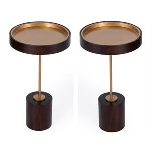 Home Square Pedestal Wood Side Table in Gold & Brown - Set of 2