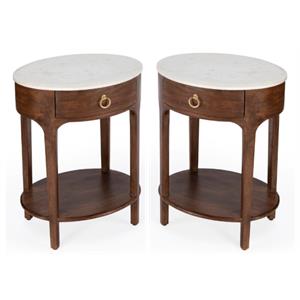 Home Square Marble & Wood Nightstand in White and Brown - Set of 2