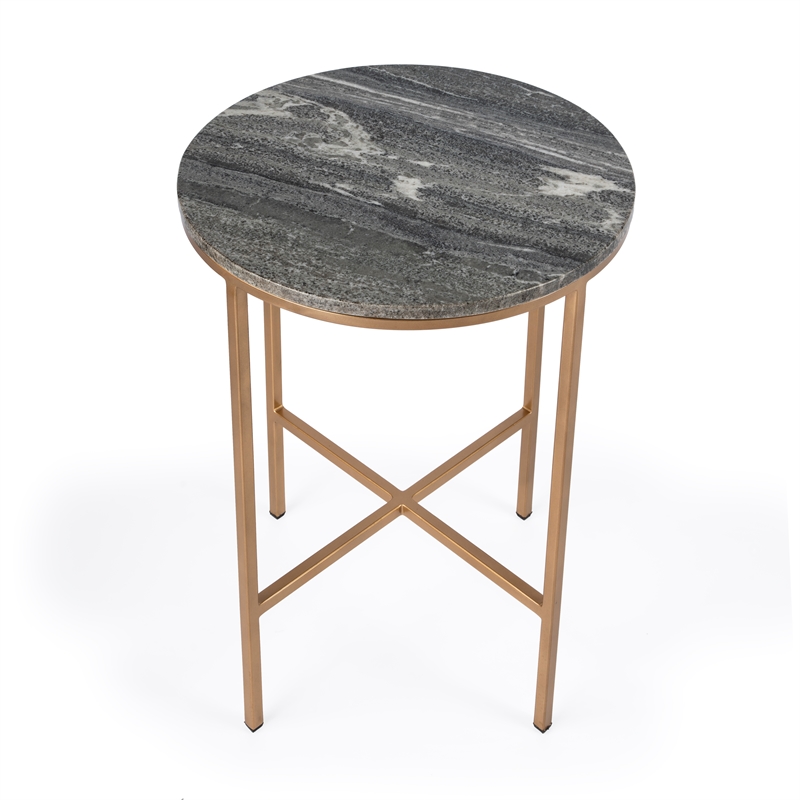 Home Square Modern Marble End Table in Gray and Gold - Set of 2