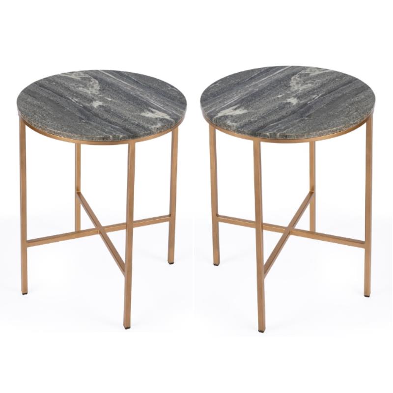 Home Square Modern Marble End Table in Gray and Gold - Set of 2