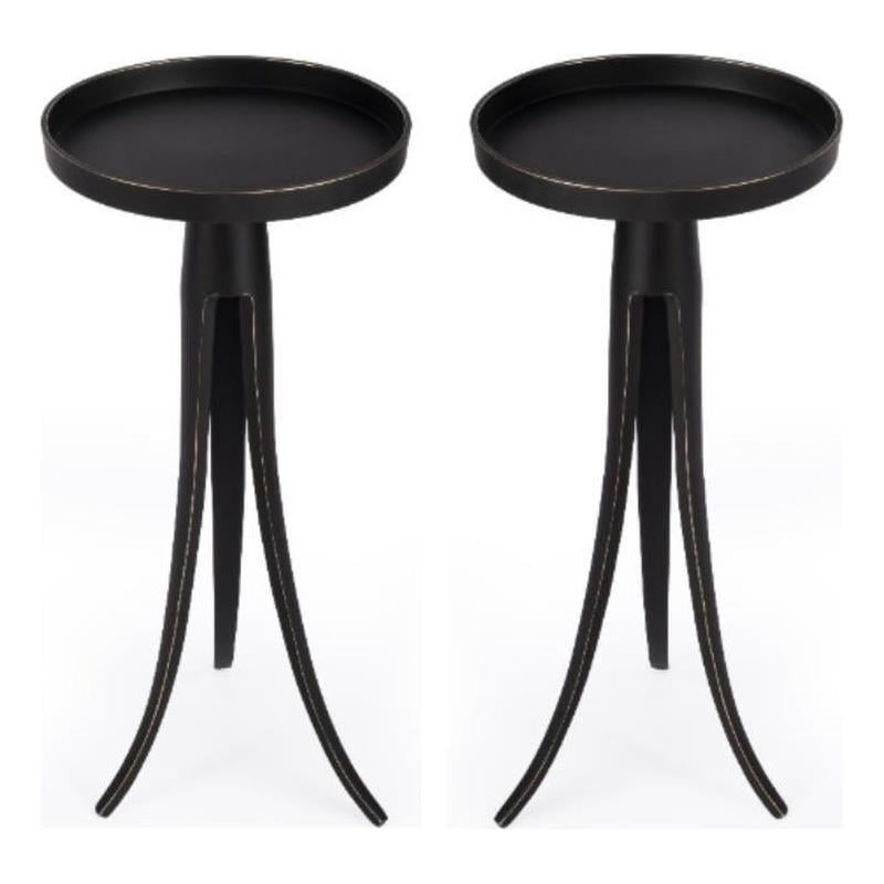 Home Square Large Pedestal Side Table in Black Finish - Set of 2