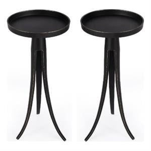 Home Square Large Pedestal Side Table in Black Finish - Set of 2