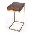 Home Square 1 Drawer Iron C Shaped End Table in Walnut and Gold - Set of 2