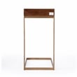 Home Square 1 Drawer Iron C Shaped End Table in Walnut and Gold - Set of 2
