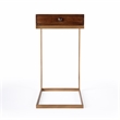 Home Square 1 Drawer Iron C Shaped End Table in Walnut and Gold - Set of 2