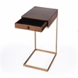 Home Square 1 Drawer Iron C Shaped End Table in Walnut and Gold - Set of 2