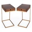 Home Square 1 Drawer Iron C Shaped End Table in Walnut and Gold - Set of 2