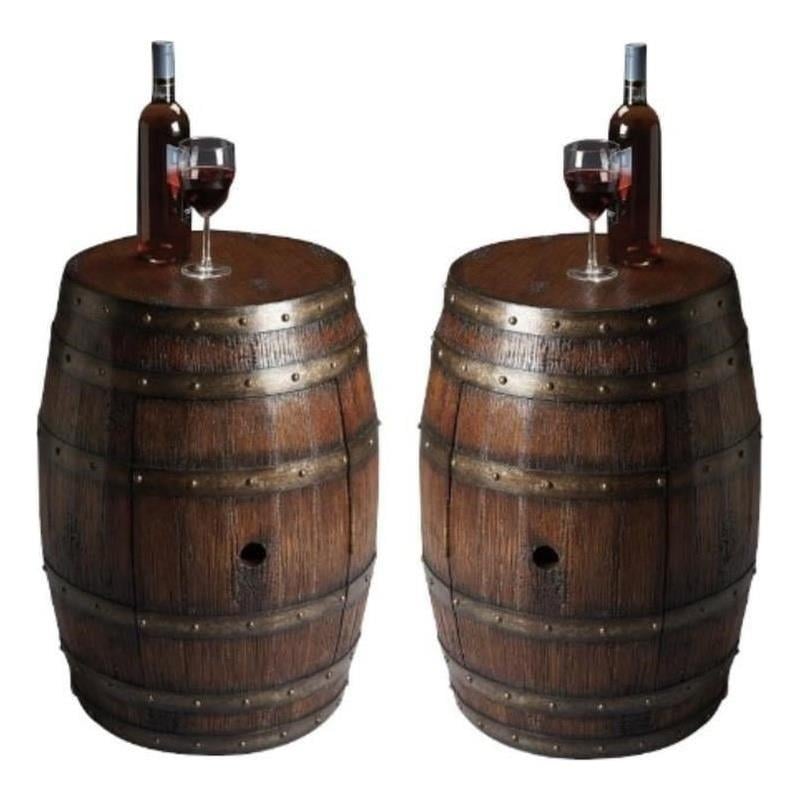 Home Square Transitional Barrel Table in Mountain Lodge - Set of 2