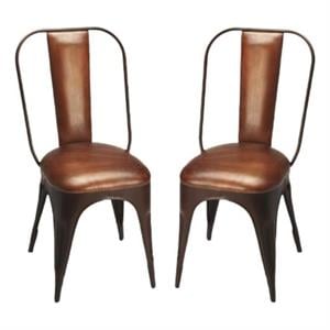 Home Square Industrial Chic Dining Chair in Brown - Set of 2