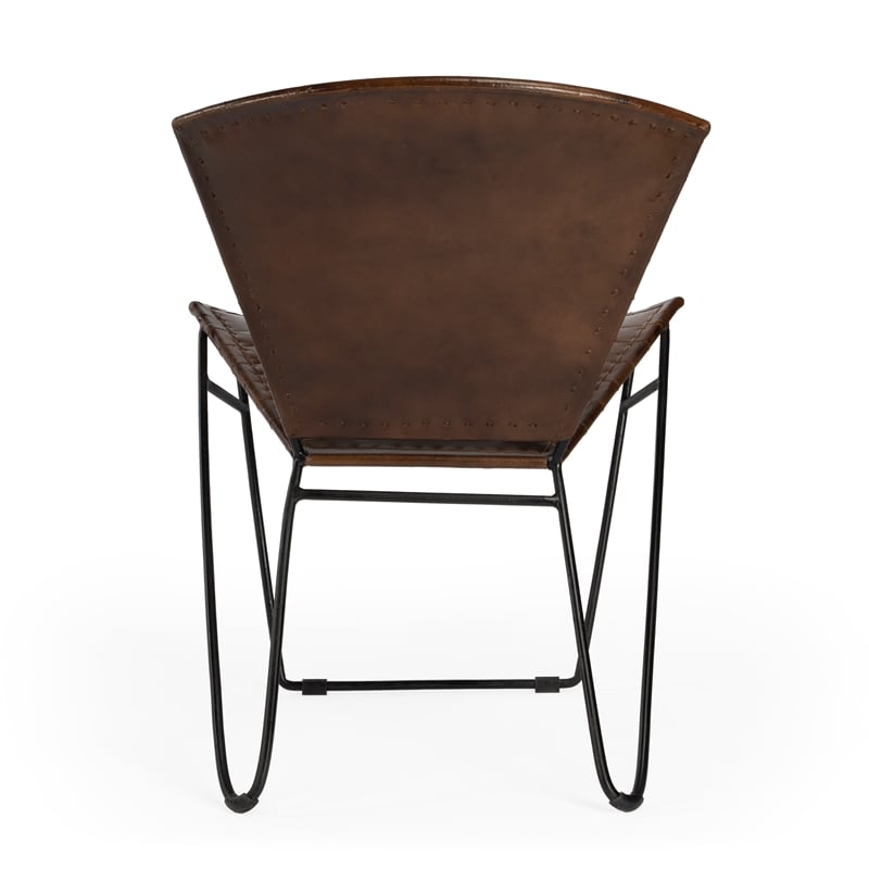 Home Square Iron and Leather Accent Chair in Borwn - Set of 2