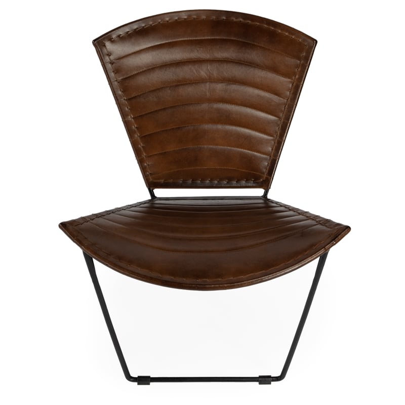 Home Square Iron and Leather Accent Chair in Borwn - Set of 2