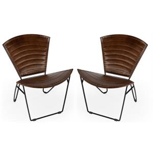 Home Square Iron and Leather Accent Chair in Borwn - Set of 2