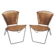 Home Square Metal & Leather Accent Chair in Medium Brown - Set of 2