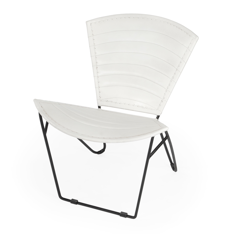 Home Square Iron & Leather Accent Chair in White Finish - Set of 2