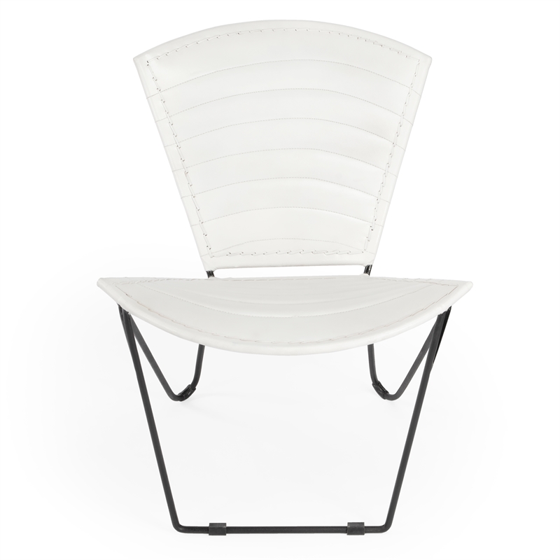 Home Square Iron & Leather Accent Chair in White Finish - Set of 2