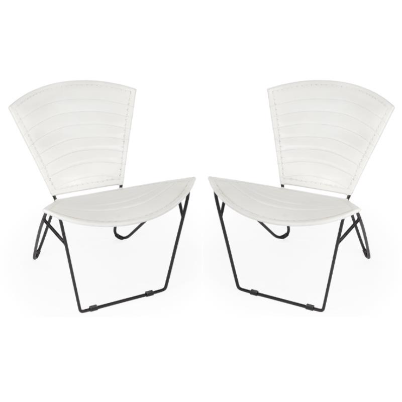 Home Square Iron & Leather Accent Chair in White Finish - Set of 2