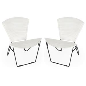 Home Square Iron & Leather Accent Chair in White Finish - Set of 2