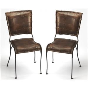 home square iron and leather side chair in dark brown - set of 2