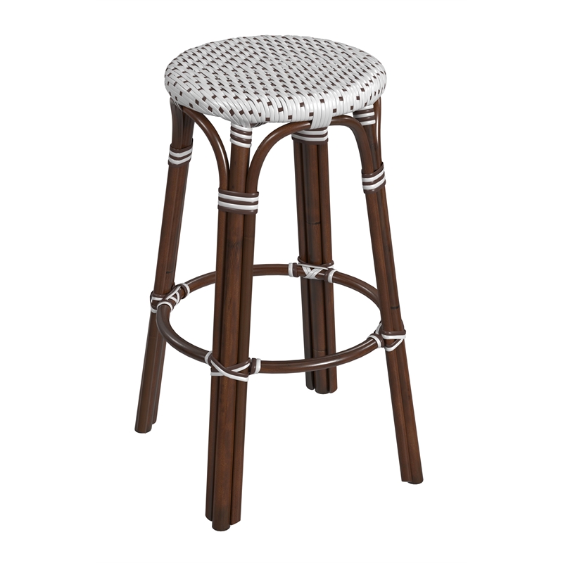 Home Square Rattan Bar Stool in Chocolate & White - Set of 2