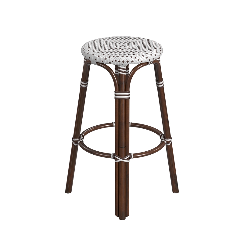 Home Square Rattan Bar Stool in Chocolate & White - Set of 2