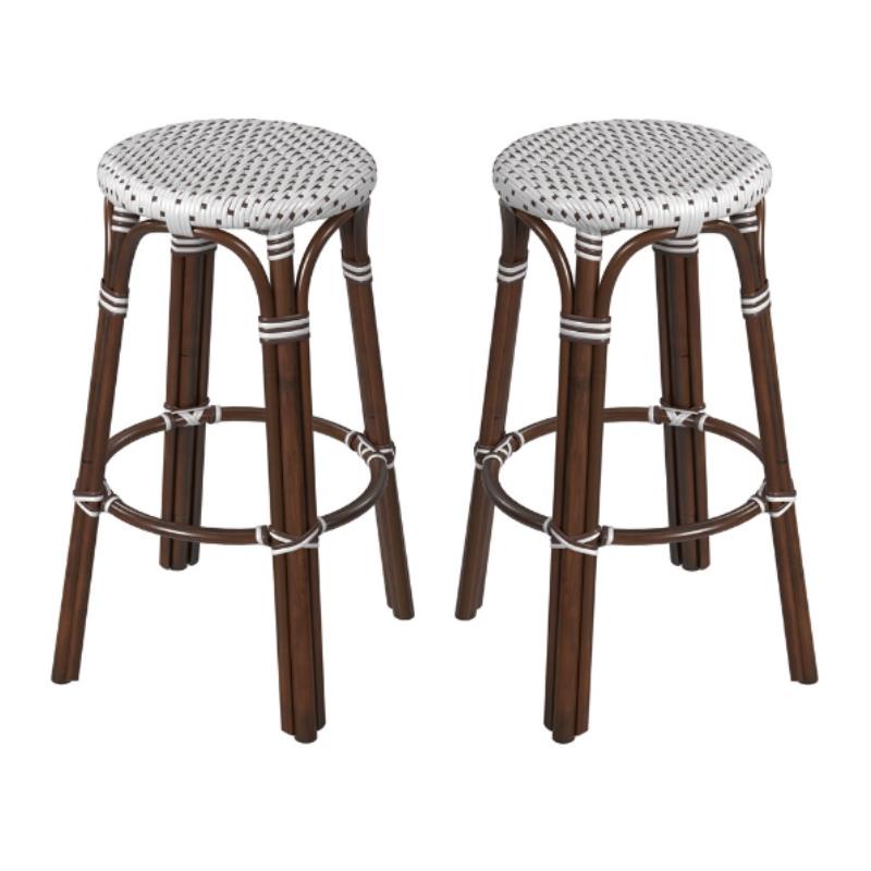 Home Square Rattan Bar Stool in Chocolate & White - Set of 2