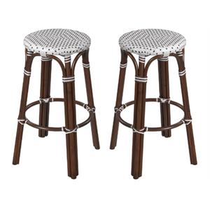 home square rattan bar stool in chocolate & white - set of 2