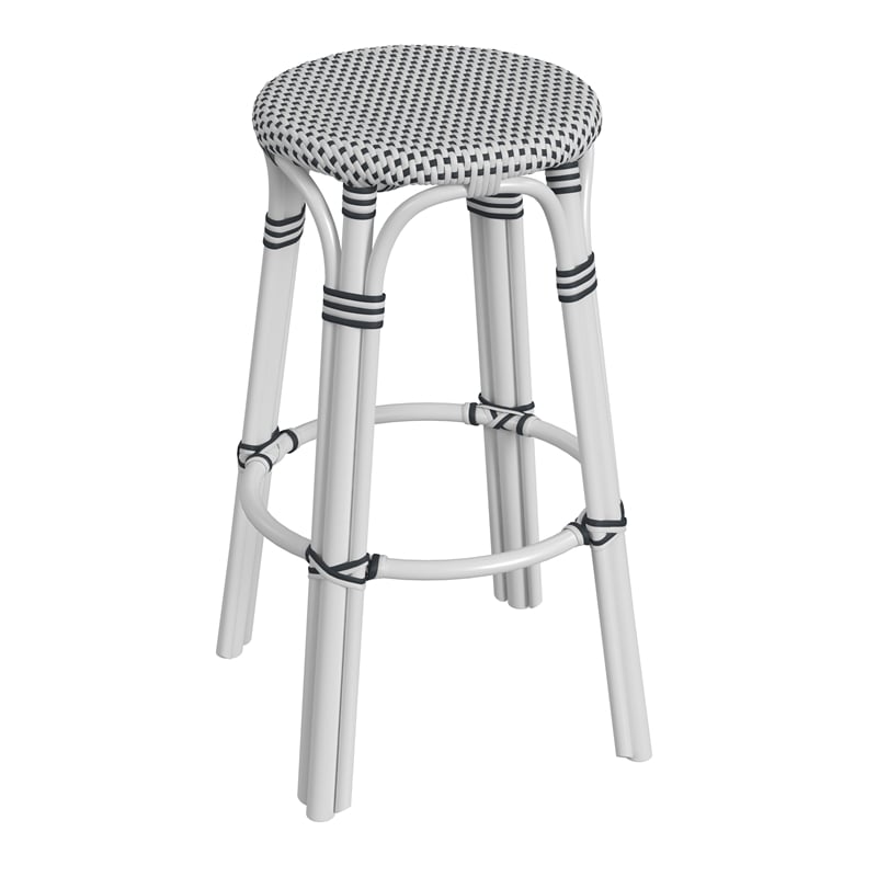 Home Square Modern Rattan Backless Bar Stool in White - Set of 2