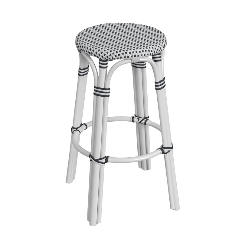 Home Square Modern Rattan Backless Bar Stool in White - Set of 2