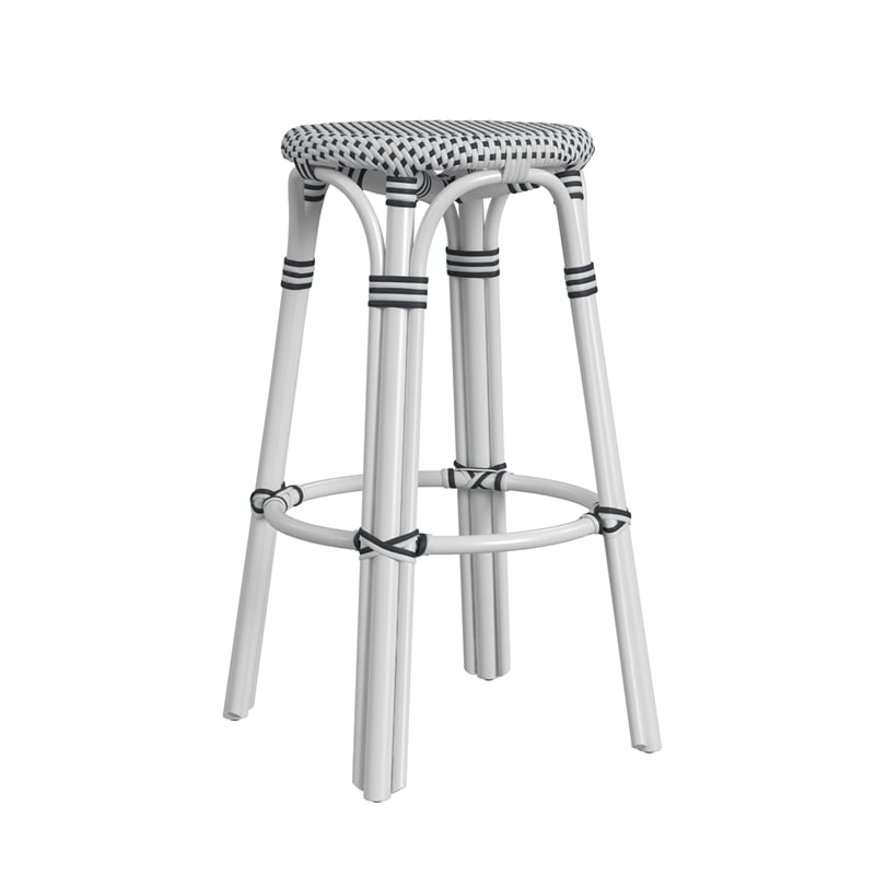 Home Square Modern Rattan Backless Bar Stool in White - Set of 2
