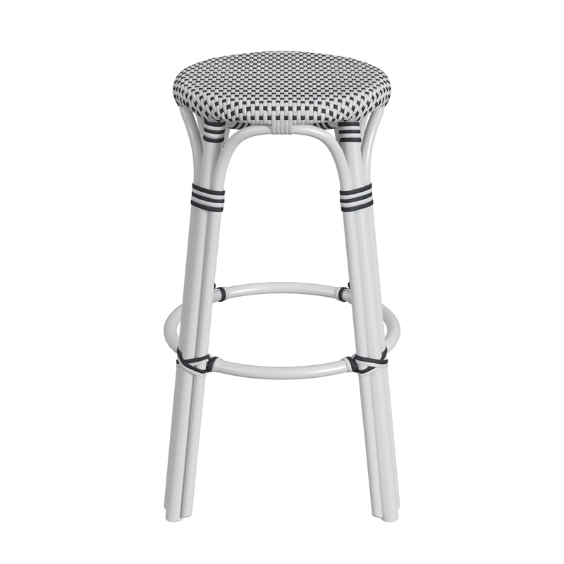 Home Square Modern Rattan Backless Bar Stool in White - Set of 2