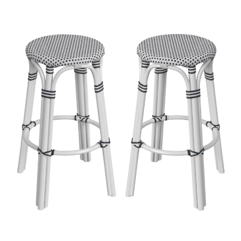 Home Square Modern Rattan Backless Bar Stool in White - Set of 2