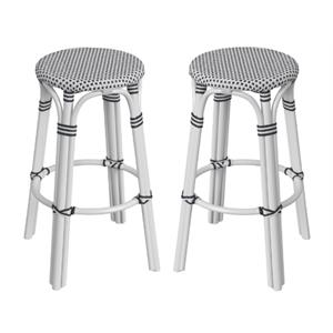 Home Square Modern Rattan Backless Bar Stool in White - Set of 2