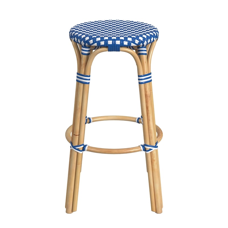 Home Square Rattan Backless Bar Stool in Sky Blue & White - Set of 2